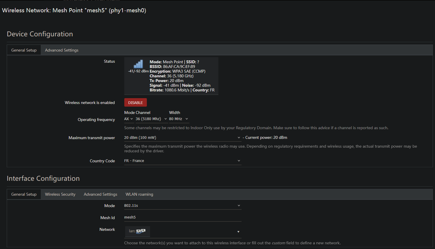 Configuration du backhaul WiFi mesh