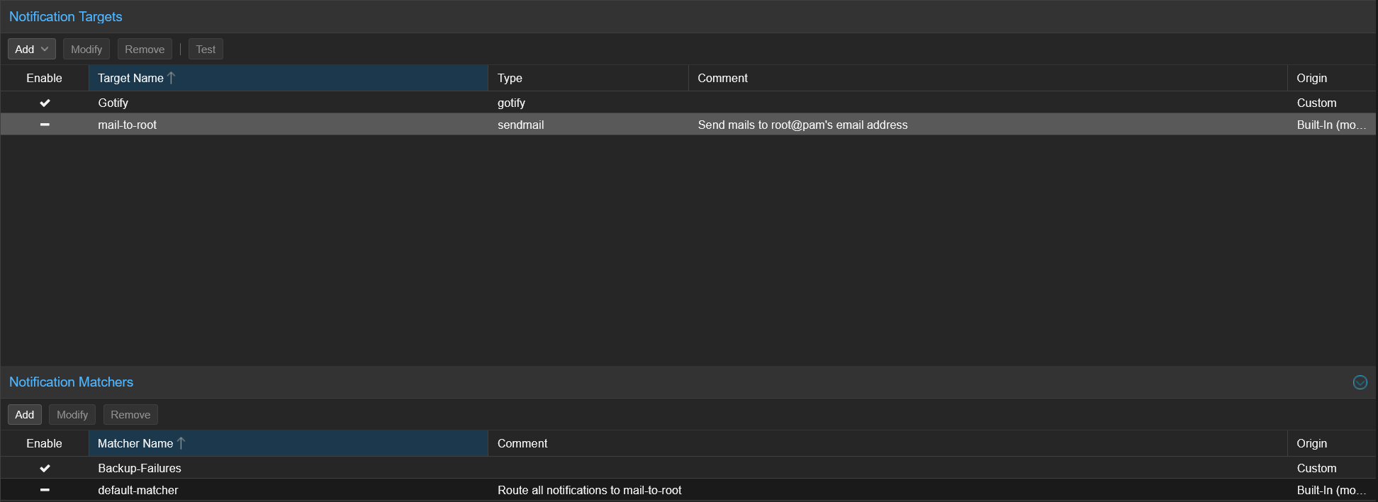 Cibles de notification