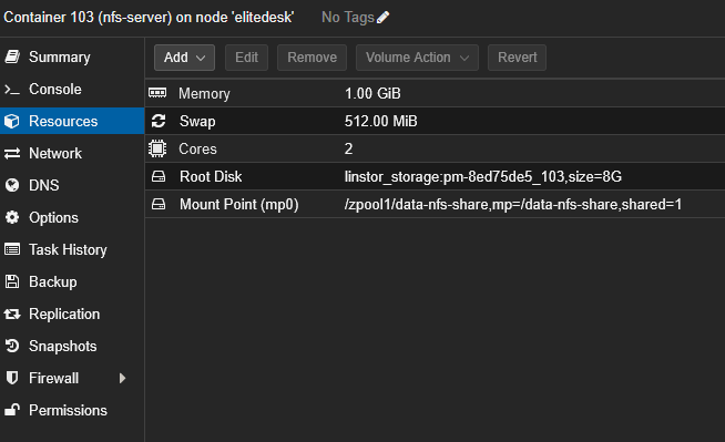 Configuration du LXC NFS