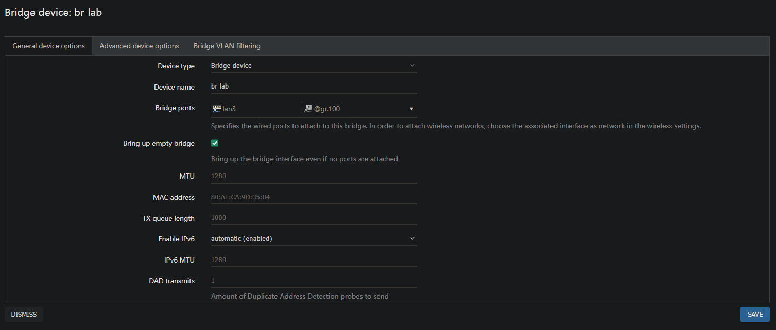 Bridge device with GREtap port