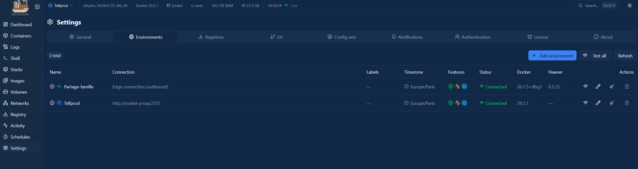 Environment configuration in Dockhand