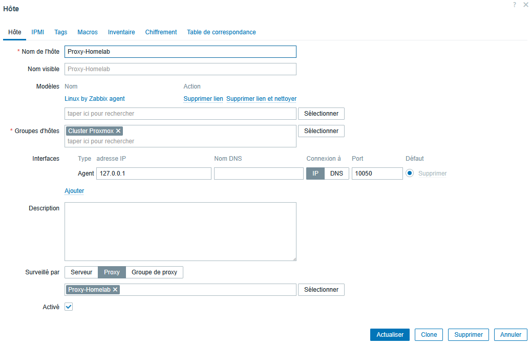 Creating a host to monitor the proxy itself