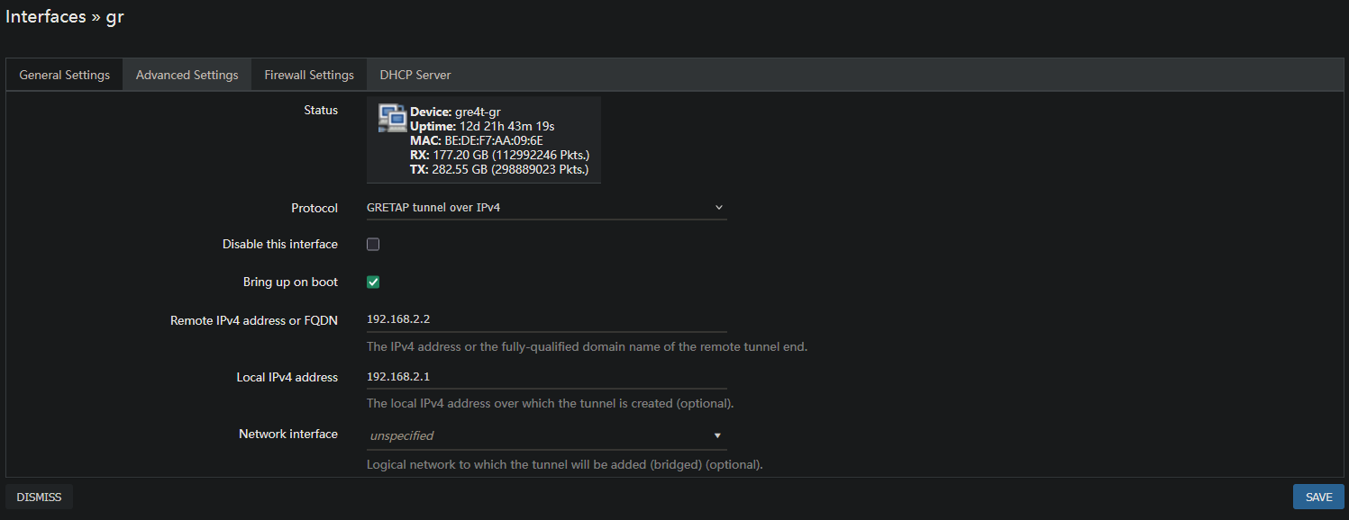 GREtap interface configuration