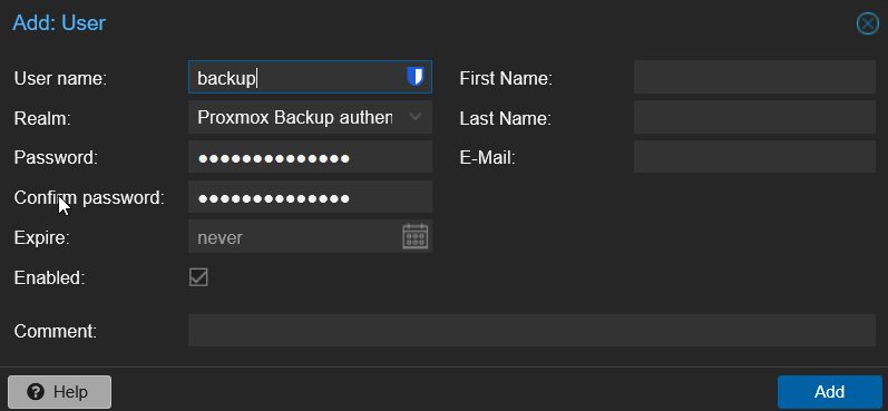Création utilisateur backup