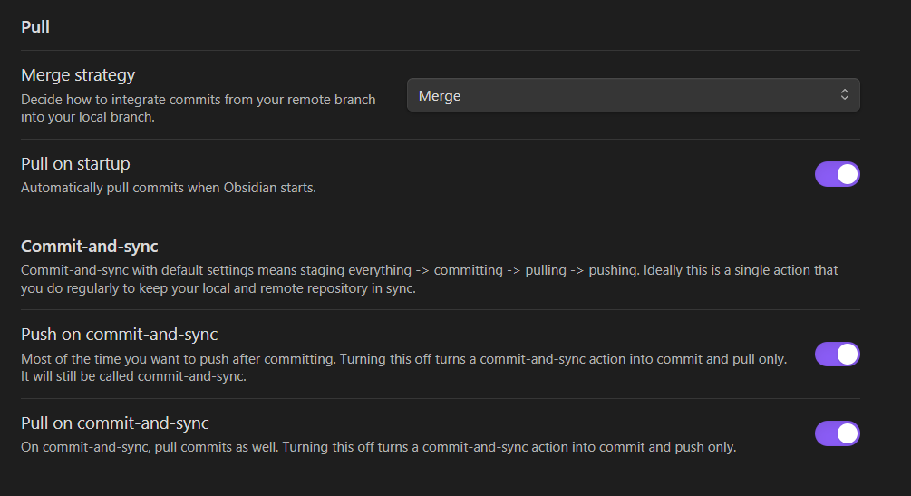 Pull on startup and other settings